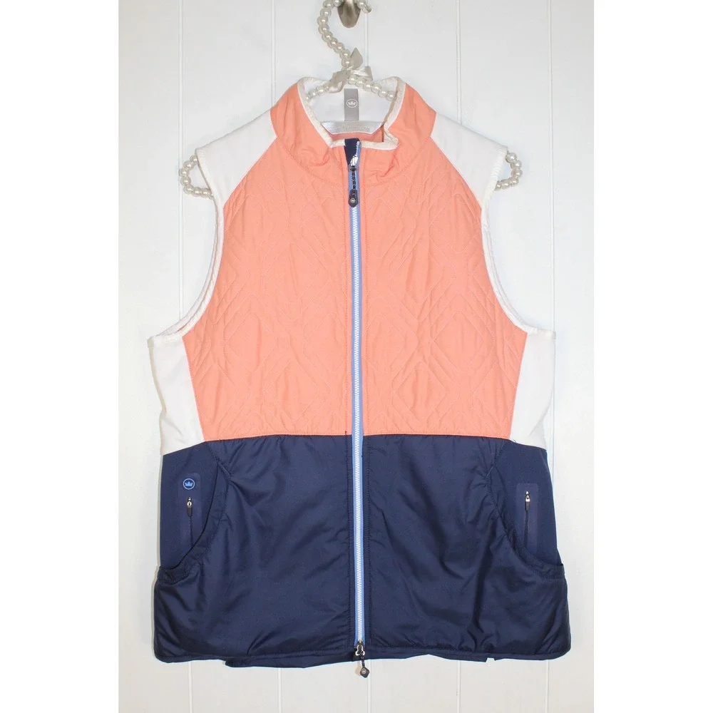 Peter Millar Women's Lizzie Hybrid Insulated Vest Saffron Navy Blue White SZ LG